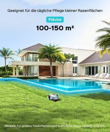 Робот-газонокосачка V100 без обмеженого кабелю з камерою, уникнення перешкод, навігація Vision, акумулятор 4 Ah, 150㎡, запасні леза, спіральне косіння (світло-сірий)