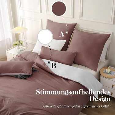 Набір постільної білизни SOULFUL 155x220 з бавовни (4 шт.): 2x 135x200 + 2x 80x80, з блискавкою, текстура як Stone Washed Leinen, цегляно-червоний колір