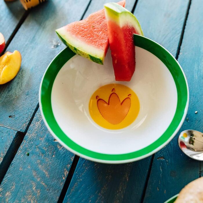 Набір дитячого посуду BIOZOYG з порцеляни: 3 шт. (тарілка, чашка, миска) з динозавром, безпечний для миття в посудомийній машині, подарунок для дитини