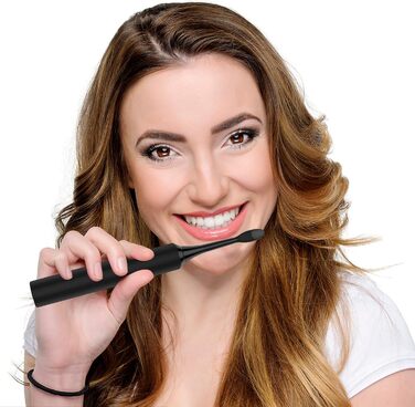 Електрична зубна щітка Lächen Schallzahnbürste (подвійний набір), 2 ручки та 2 футляри для подорожей, 5 режимів, 10 насадок (білий & чорний)