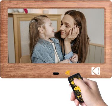 Цифровий фотоальбом Kodak 7 дюймів з IPS екраном, підтримка USB/SD, відтворення фото/музики/відео, календар, будильник, з пультом керування (дерево)