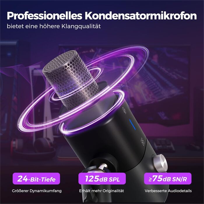 Kondensторний мікрофон NearStream AM25X USB/XLR зі стійкою: Набір для подкастів, стримінгу, студії та ігор на PC/PS5/PS4. З функцією моніторингу та шумозаглушенням.