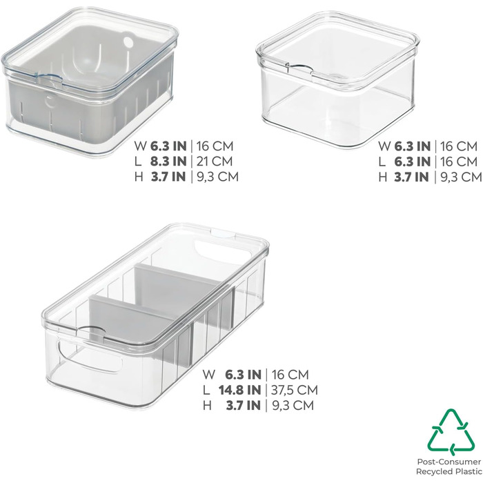 Набір органайзерів для холодильника Spruce by iDesign (3 шт. и, прозорий/сірий матовий)
