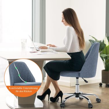 Офісний стілець Refined Living без підлокітників, комп'ютерний стілець на роликах, ергономічний, до 113 кг (Блакитний)