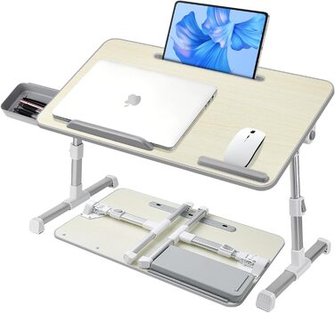 Столик для ноутбука в ліжко, регульований, з ящиком, 60x34 см, бежевий