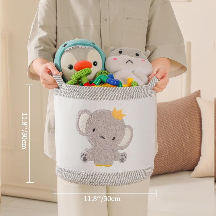 Набір кошиків для зберігання 3 шт. плетені кошики для іграшок, білизни, дитячий органайзер для іграшок, одягу, м'яких іграшок, місткі та надійні кошики (Kronen-Elefant)
