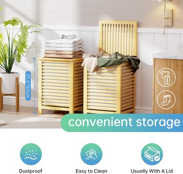 Кошик для білизни з бамбука SMIBUY з кришкою для зберігання одягу, іграшок та рушників (горіх, натуральний)