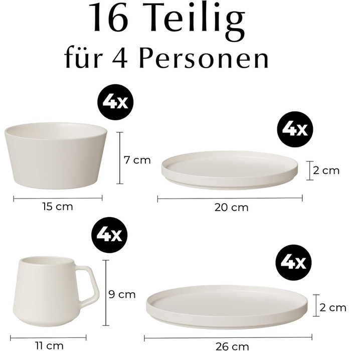 Набір посуду Miamio для 8 осіб (24 предмети) з кераміки. Сучасний та елегантний сервіз. Підходить для миття в посудомийній машині та використання в мікрохвильовій печі. Колекція Luxe (білий).