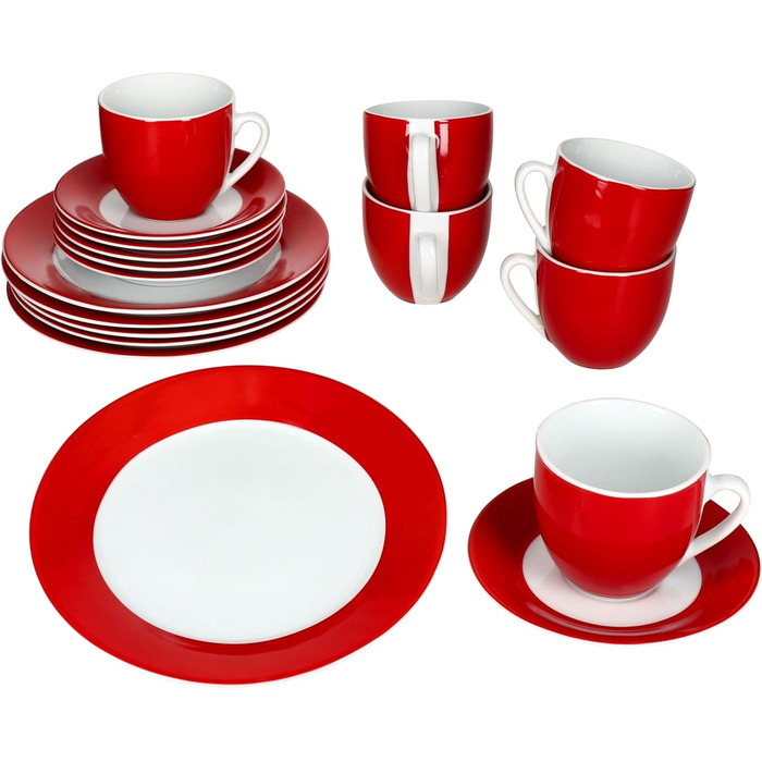 MamboCat Кавовий сервіс на 18 персон: 6 чашок (200 мл), 6 блюдець, 6 тарілок | Кольоровий фарфоровий посуд для кави та сніданку