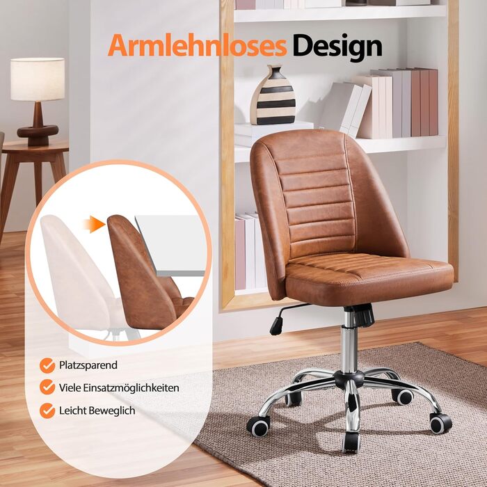 Офісне крісло Yaheetech з регулюванням висоти, ергономічне, оббивка з тканини, поворотне, без підлокітників, для офісу та дому, колір: коричневий (Retro-brown)