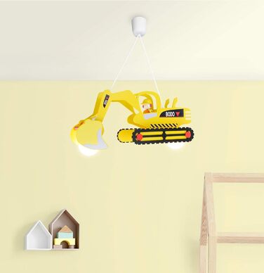 Підвісний світильник для дитячої кімнати Elobra 'Bagger Високоякісний світильник для дитячої кімнати для хлопчиків, світильник-екскаватор, підвісний світильник, 60 x 25 x 25 см, ручна робота, жовтий