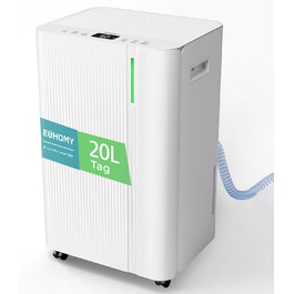 EUHOMY Електричний осушувач повітря 20л/день, для підвалу з відведенням води, тихий, з таймером та авторозморожуванням, для квартири 50м² та 150м³
