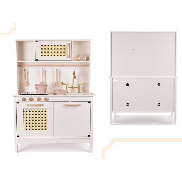 Дерев'яна дитяча кухня з мийкою, духовкою та витяжкою, з сосни та берези (Модель 2)