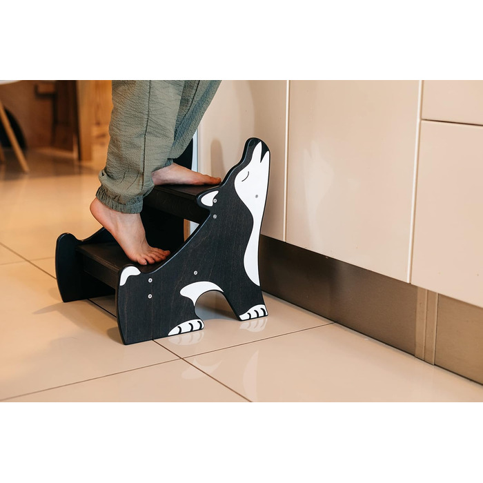 Дитячий триступеневий табурет для ванної кімнати Wild Kids Modern, з дерева, за дизайном Монтессорі (чорний)