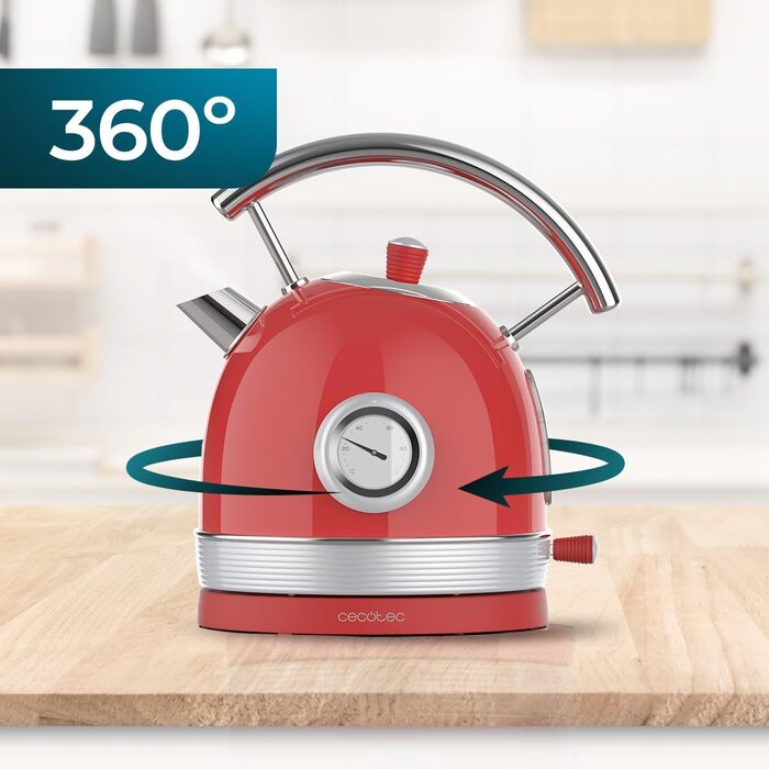 Електричний чайник Cecotec Thermosense 420 Vintage Light Red - 1.8 л, 2200 Вт, з термоіндикатором, червоний