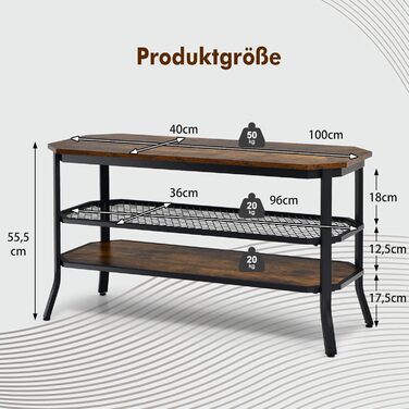 Тумба під телевізор COSTWAY до 46 дюймів, промислова, дерево та сталь, з полицями, вінтаж, 100x40x55.5см