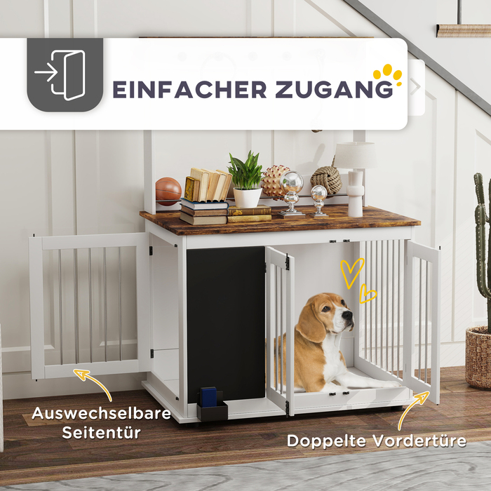 Клітка для собак з полицею для іграшок, гачками для поводок, дощечкою для малювання та ластиком, для великих собак, біла