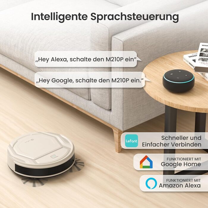 Робот-пилосос LEFANT M210P, супертонкий робот-пилосос, потужність всмоктування 2200 Па, час роботи 120 хв, Wi-Fi, оптимізований для килимів, шерсті домашніх тварин, твердої підлоги, робот-пилосос із зарядною станцією, сіре шампанське M210P Champagne Grey
