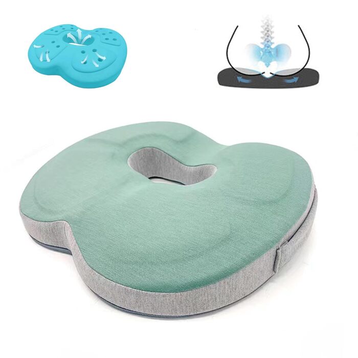 Ортопедична антидекубітативна подушка-кіль (донат) від гемороїду, простатиту та болю в копчику та спині, ергономічна сидіння для дому та офісу (Зелена)