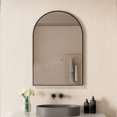 Круглий дзеркало Boromal Schwarz з ремінцем для стіни, великий, 50x70 см. Підходить для ванної кімнати, вітальні, спальні, передпокою.