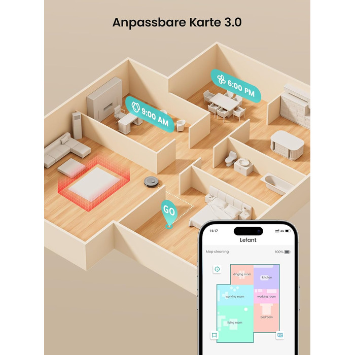 Робот-пилосос LEFANT M2 з функцією миття, 6000Pa, LiDAR-навігація, зони заборони, керування через APP/Alexa, для шерсті тварин, килимів та твердих підлог