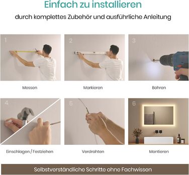 Дзеркало для ванної кімнати EMKE® з підсвічуванням 80x60 см, тепле біле світло 3000K, вимикач, вертикальна/горизонтальна установка, IP44, енергозберігаюче