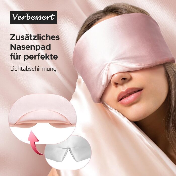 Маска для сну LitBear з 100% шовку маорі, для жінок та чоловіків, з регульованою стрічкою, рожевого кольору