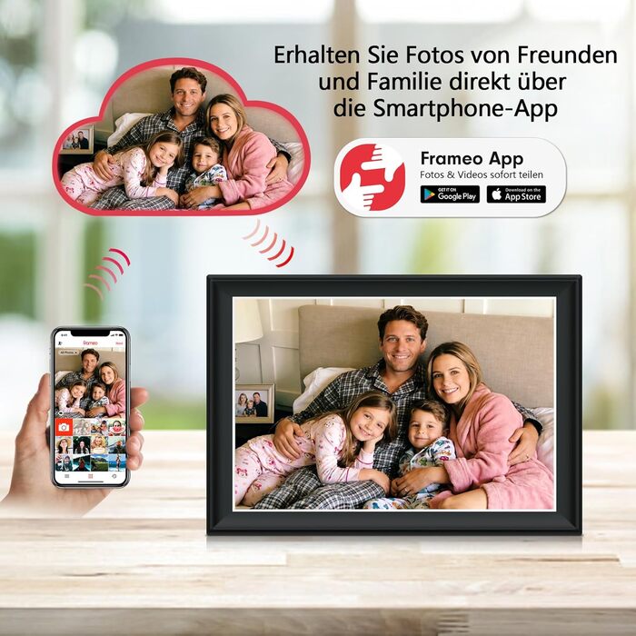 FRAMEO Цифровий фоторамка 15.6" WiFi, IPS, FHD 1920x1080, 32GB, сенсорний екран, автоповорот, для стін, віддалений доступ через додаток FRAMEO