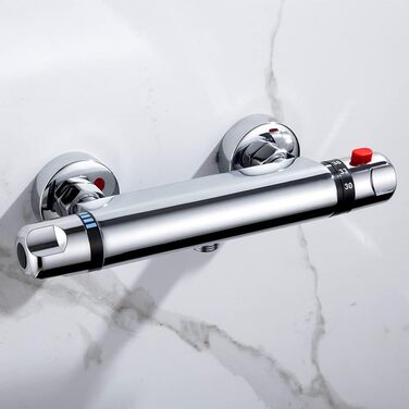 Змішувач для ванни з термостатом, накладний, хром, латунь, з кнопкою безпеки 38°C, для ванни, душ