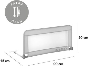 Бортик для ліжечка Jané складаний, високий (90 см, сірий) з чохлом для транспортування, дихаючий