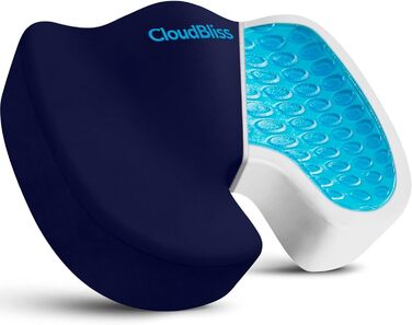 Подушка для офісного крісла CloudBliss з гелевим наповнювачем та піною з пам'яті, з велюровим чохлом. Зменшує біль у сідниці, ішіасі та спині. Підходить для офісних крісел, автокрісел та інвалідних візків. Розмір: великий, колір: блакитний