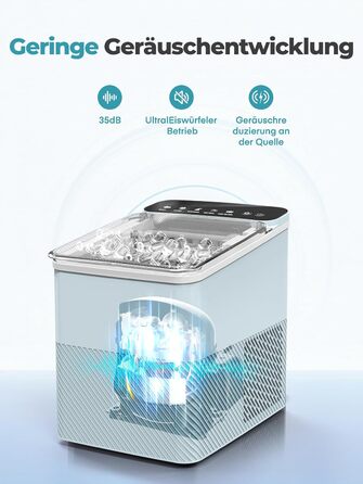 Льодогенератор Fohere портативний самоочисний 14 кг/24год, 2 розміри льоду, блакитний для дому, бару, офісу, кемпінгу зі шкребком та кошиком