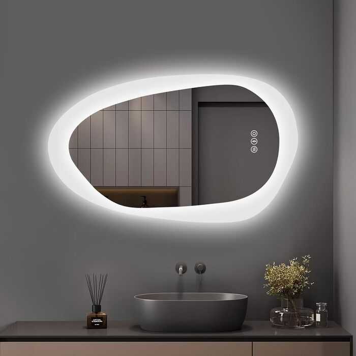 Дзеркало для ванної кімнати YOLEO з підсвічуванням 90x70 см, LED дзеркало з переднім та заднім освітленням, дзеркало з пам'яттю, 3 регульовані кольори світла, антизапар, (100L x 66B cm)