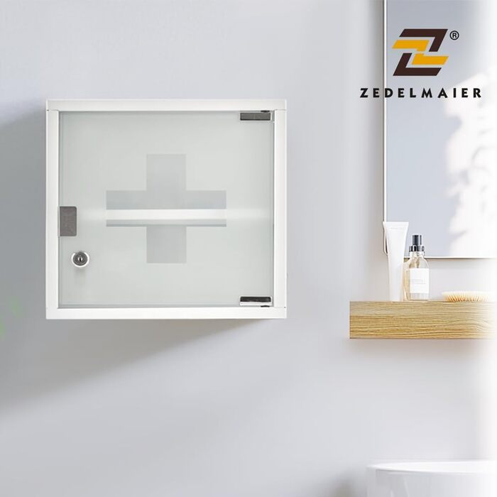 Медичний шафка Zedelmaier з нержавіючої сталі, 4 відділення, аптечний шафка, для ванної кімнати, навісний, з замком, 57 x 27 x 12 см, білий