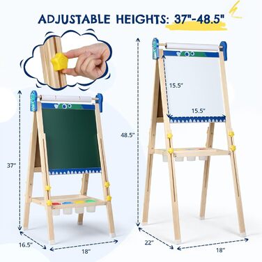 Дитяча мольберт Kinder 3-в-1 з магнітною дошкою, для малювання, висотою регулюється, блакитний, подарунок для дітей