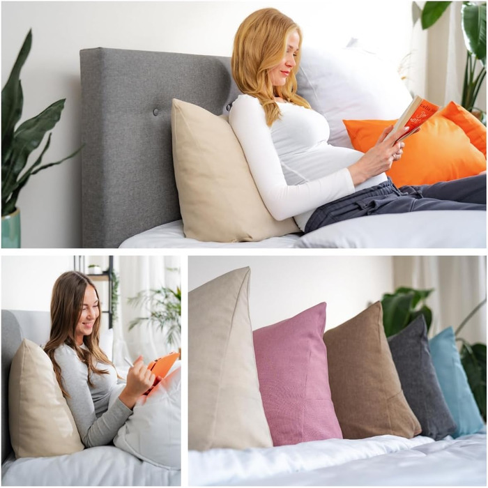 Подушка для спини в ліжко та на диван sleepling з вельвету, велика кліноподібна подушка для читання та підтримки попереку з бічною кишенею, знімний чохол, темно-сіра, 70x40x20 см