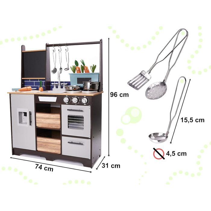 Дерев'яна дитяча кухня з раковиною, духовкою та витяжкою, модель 1