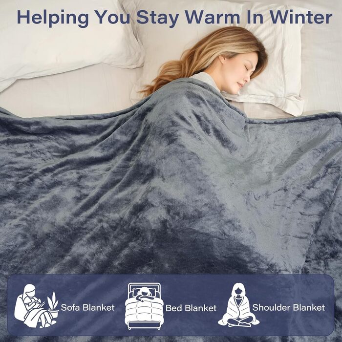 Електрична гріюча ковдра з автоматичним вимкненням, 10 температурних режимів, таймер до 9 годин, фланель та шерпа 160 x 130 см, придатна для прання в машині, захист від перегріву, сіра ковдра для софи та офісу 160x130CM