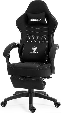 Ігровий крісло Dowinx з тканинною оббивкою, гелевою подушкою та пружинним блоком, ергономічний офісний крісло з підніжкою, масажний ігровий крісло для дорослих (Чорний)