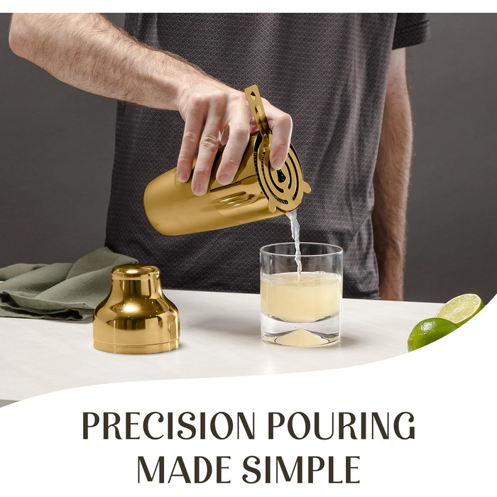 Набір для коктейлів та міксології Edles (10 предметів) - шейкер з нержавіючої сталі, баргарні аксесуари в дерев'яній підставці з бамбука - подарунковий набір, золотий/натуральний бамбук