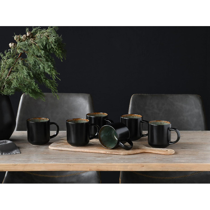 Набір посуду серії Nordic Fjord 18шт, набір порцелянових тарілок (набір кавових кухлів із 6 предметів, зелений), 21551