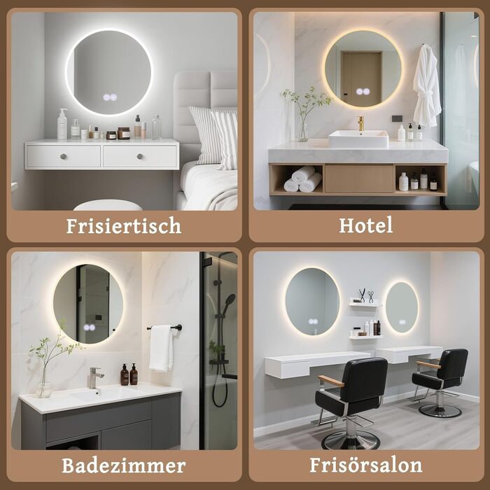 Круглий дзеркало для ванної кімнати з підсвічуванням Mursche - LED дзеркало для ванної кімнати, 60 см, IP44, з сенсорною панеллю