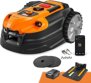 Газонокосарка-робот LawnMaster VBRM18AMIDR без обмежувального дроту для газонів до 500 м², акумулятор 2Ah, оптична навігація, уникнення перешкод, автоматична зарядна станція, функція заборонених зон, WiFi і Bluetooth керування через додаток