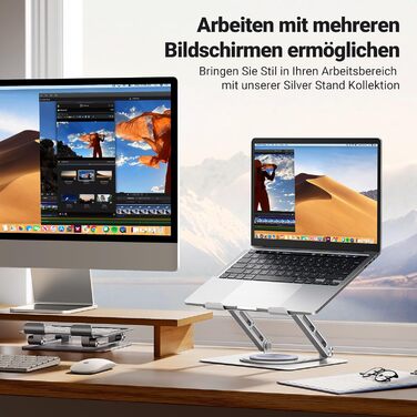 Підставка для ноутбука UGREEN 360° з регулюванням висоти, складна, сіра. Сумісна з MacBook, Air, Pro та ноутбуками 10-17.3