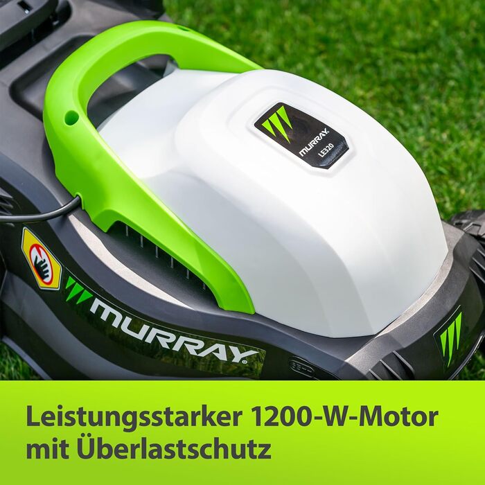 Електричний газонокосарка Murray LE320E 2-в-1: 1200W, ширина 32 см, об'єм травоспікача 27 л, для малих газонів, з ергономічною ручкою та захистом від перевантаження