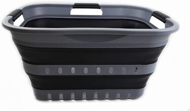 Складна Пластикова корзина для білизни SAMMART 30L з 3 ручками-складаний спливаючий контейнер для зберігання / Органайзер-портативний піддон для прання-компактна Кошик / Кошик (Сірий / Чорний)