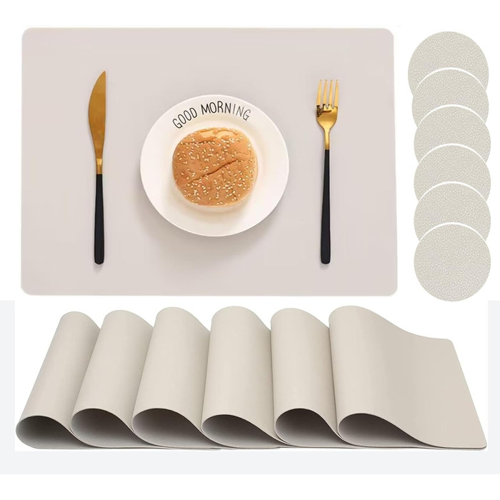 Набір тканих серветок з екошкіри для столу, водонепроникні, стійкі до бруду та тепла, можна мити, PU серветки для кухні та декору (кремовий, 6 шт.)
