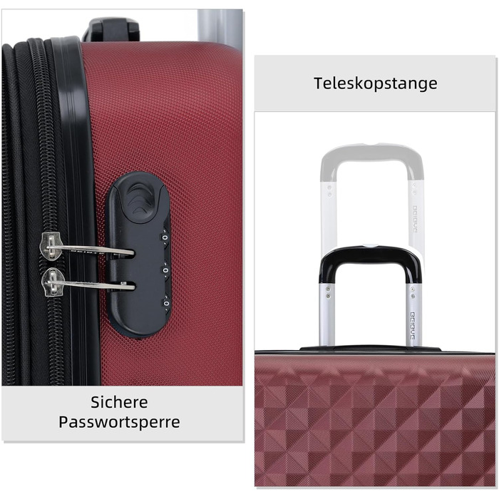 Чемодан BEIBYE 2066 з жорстким корпусом: 15 кольорів, ABS-пластик, кодовий замок, подвійний замок, ексклюзивний інтер'єр, багатофункціональний (Бордовий, M)
