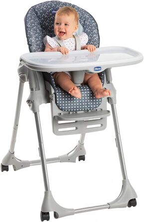 Дитячий стільчик Chicco Polly Easy з функцією гойдалки, регульована висота та підніжка, 4 колеса, компактне складання, від 6 місяців до 3 років, синій Penguin, 15 кг