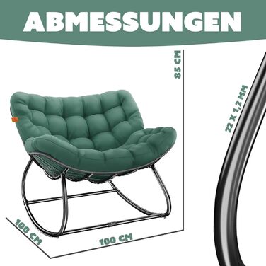 Крісло-гойдалка KESSER XXL для вулиці та дому, зелений, до 150 кг, з подушкою, ергономічне, для саду та балкону